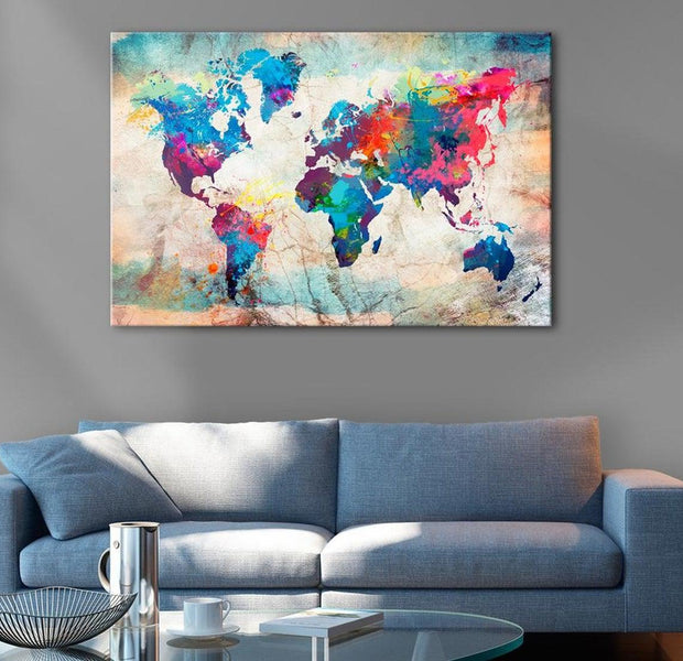 Stretched Canvas World Map Art - World Map: Colourful Madness