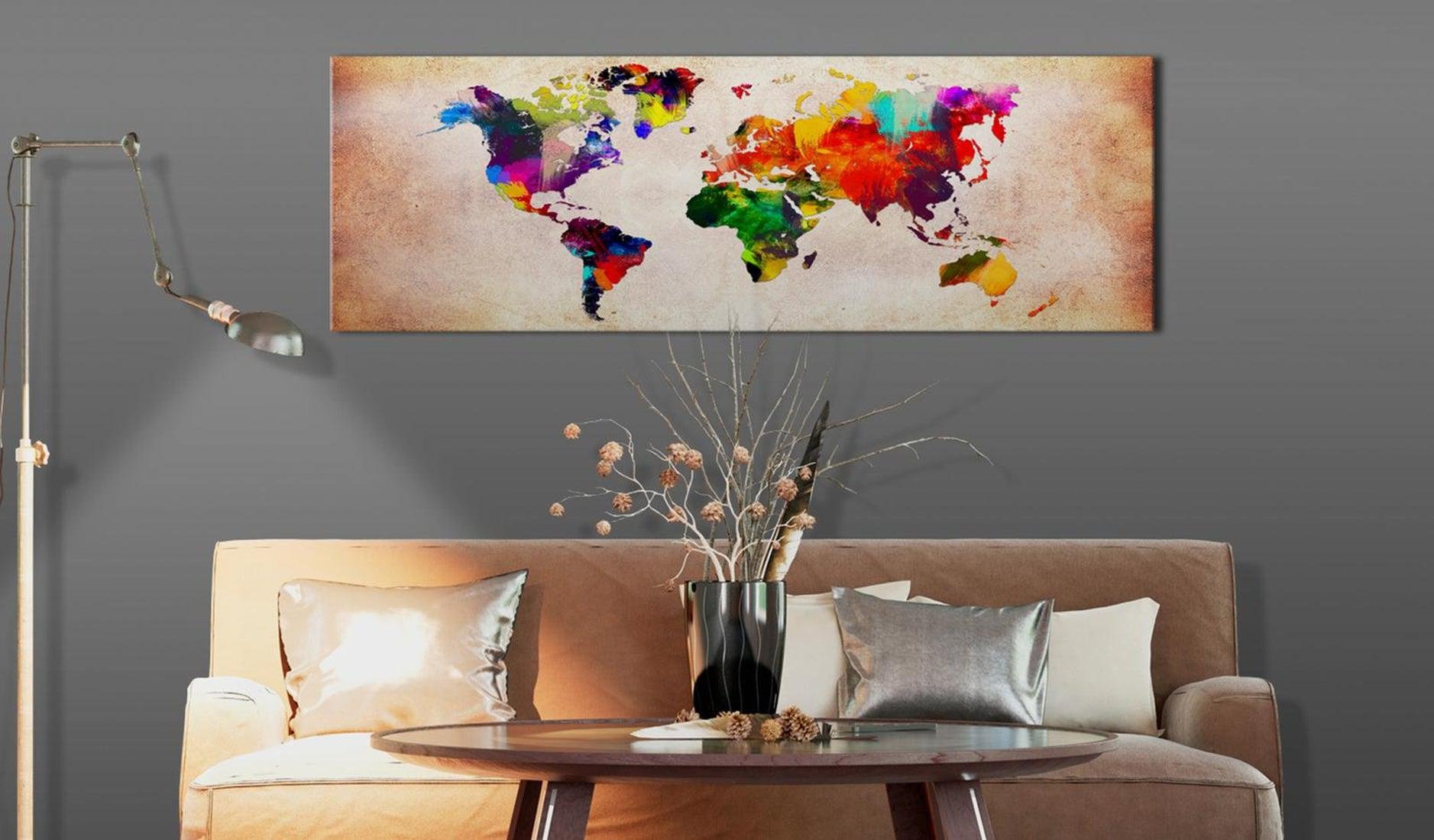 Stretched Canvas World Map Art - World Map: Colourful Ramble