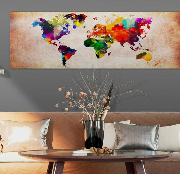 Stretched Canvas World Map Art - World Map: Colourful Ramble