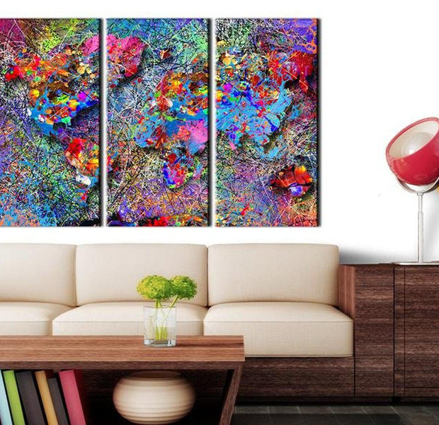 Stretched Canvas World Map Art - World Map: Colourful Whirl