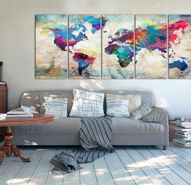 Stretched Canvas World Map Art - World Map: Cracked Wall