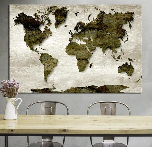 Stretched Canvas World Map Art - World Map: Green Planet