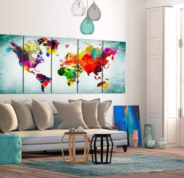 Stretched Canvas World Map Art - World Map: Green Vignette