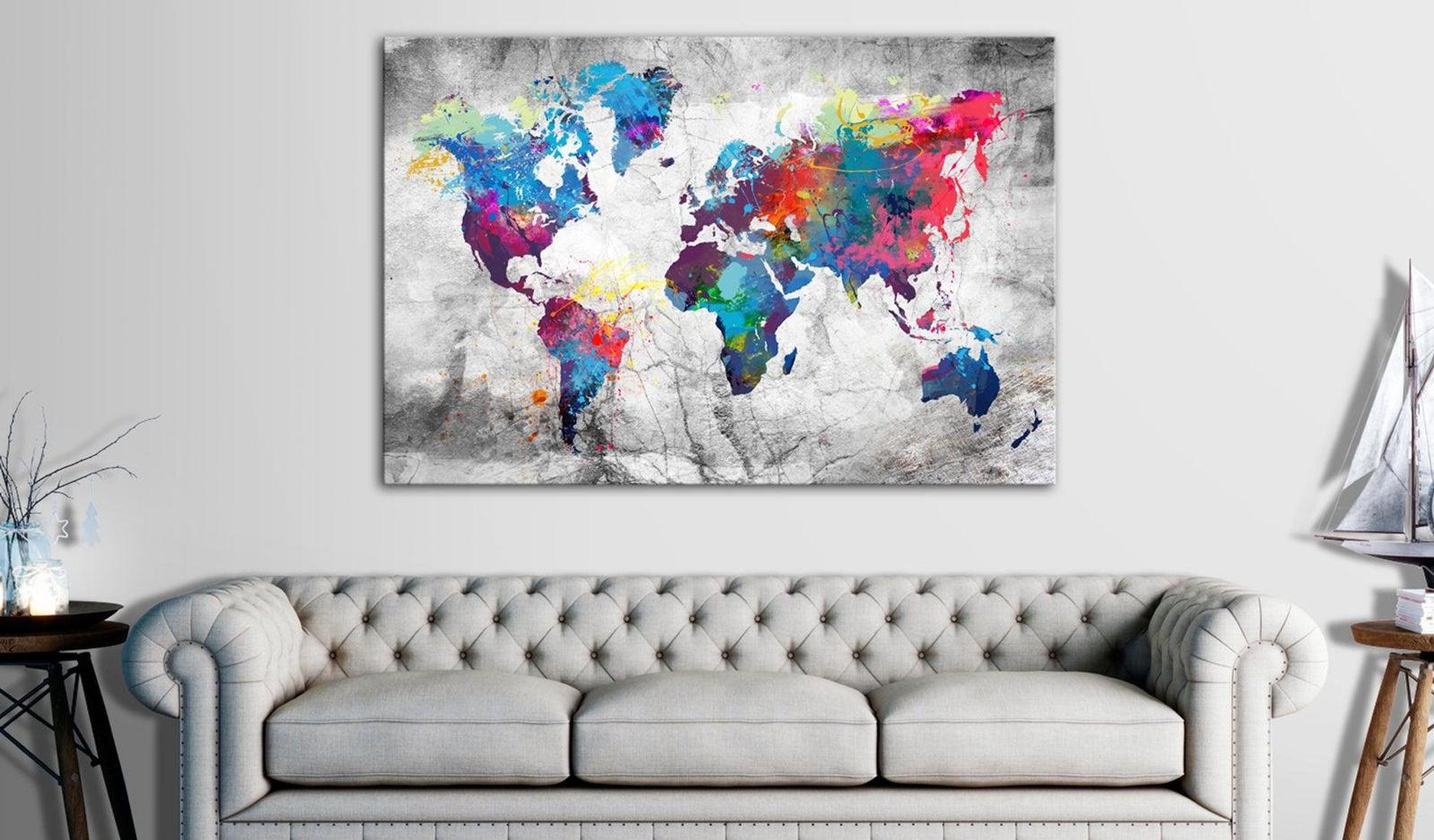 Stretched Canvas World Map Art - World Map: Grey Style