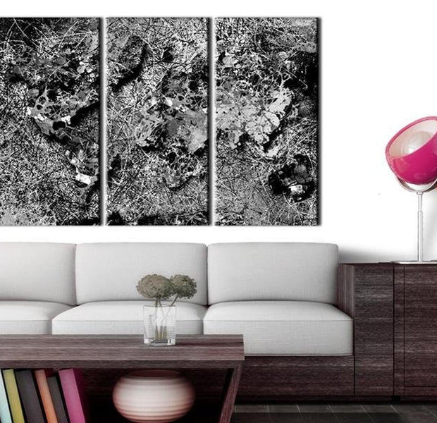 Stretched Canvas World Map Art - World Map: Grey Thread