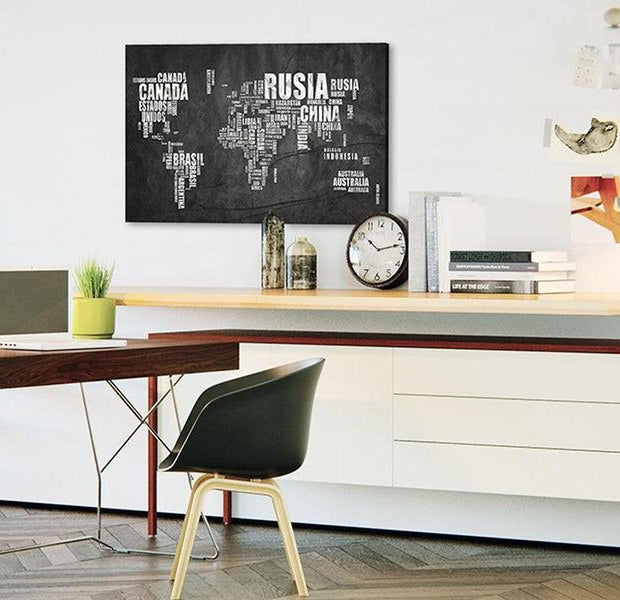 Stretched Canvas World Map Art - World Map: Mundo Negro