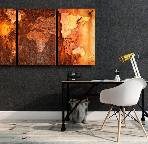 Stretched Canvas World Map Art - World Map: Old Rust