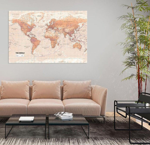 Stretched Canvas World Map Art - World Map: Orange World