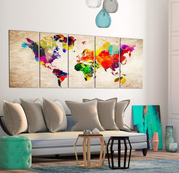 Stretched Canvas World Map Art - World Map: Painted World