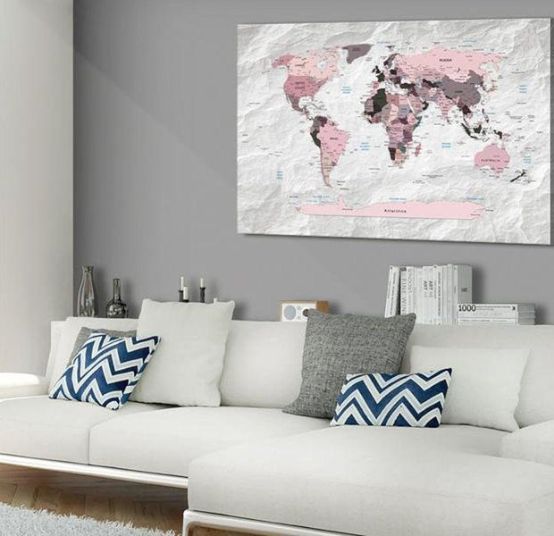 Stretched Canvas World Map Art - World Map: Pink Continents