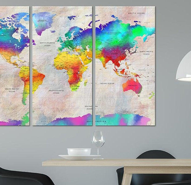 Stretched Canvas World Map Art - World Map: Rainbow Gradient