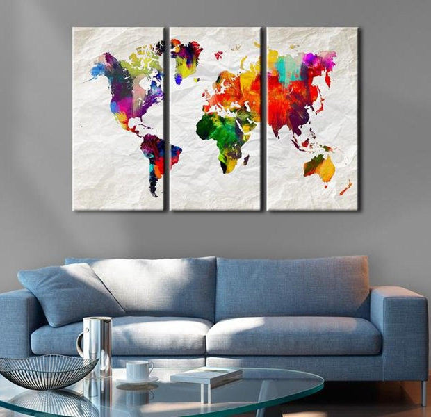 Stretched Canvas World Map Art - World Map: Rainbow Madness Ii
