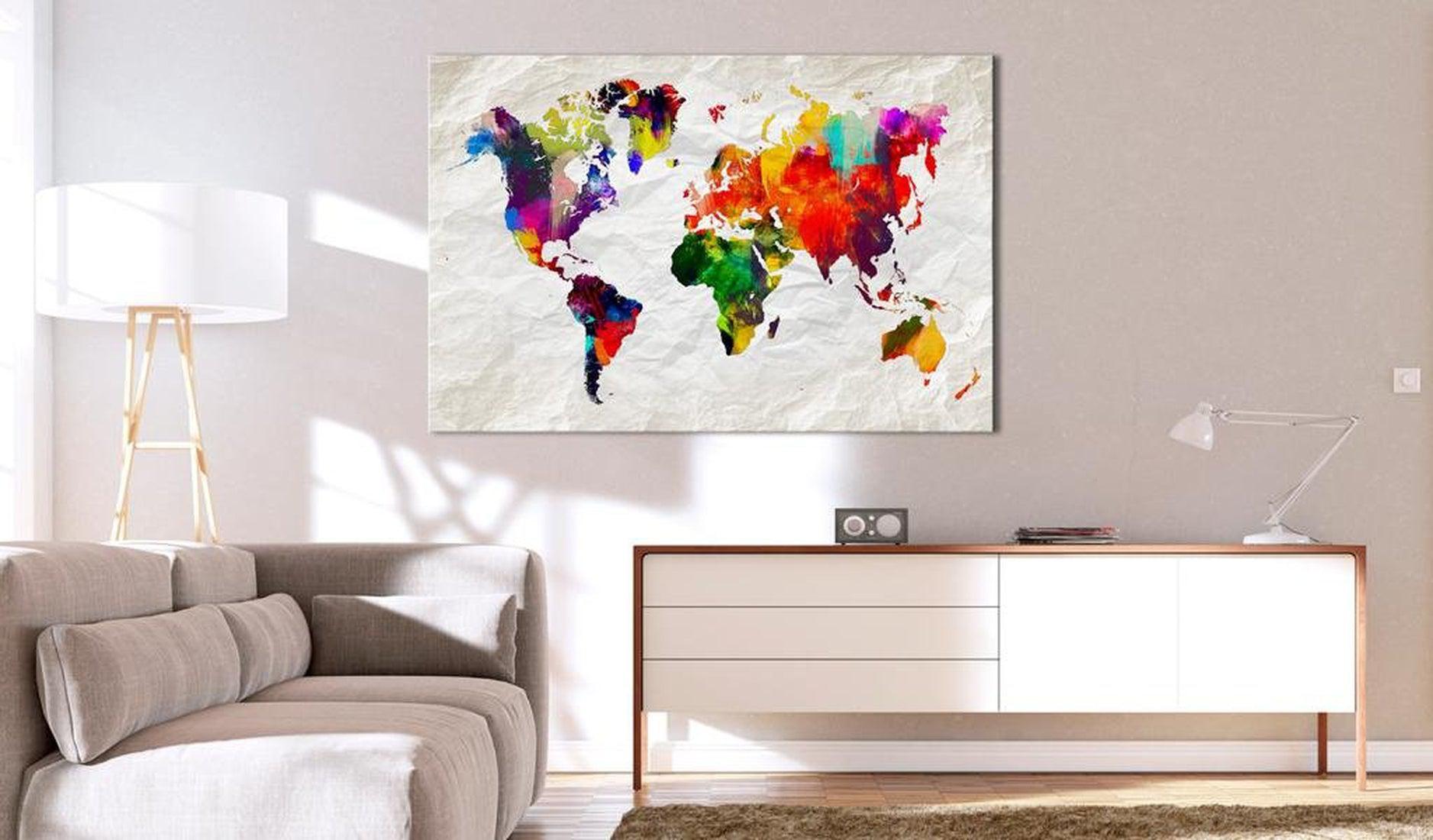 Stretched Canvas World Map Art - World Map: Rainbow Madness