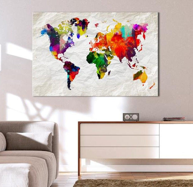 Stretched Canvas World Map Art - World Map: Rainbow Madness