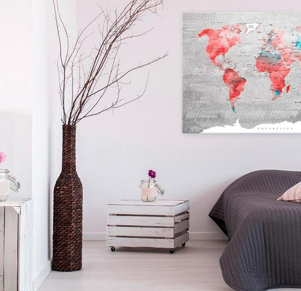 Stretched Canvas World Map Art - World Map: Red Roam