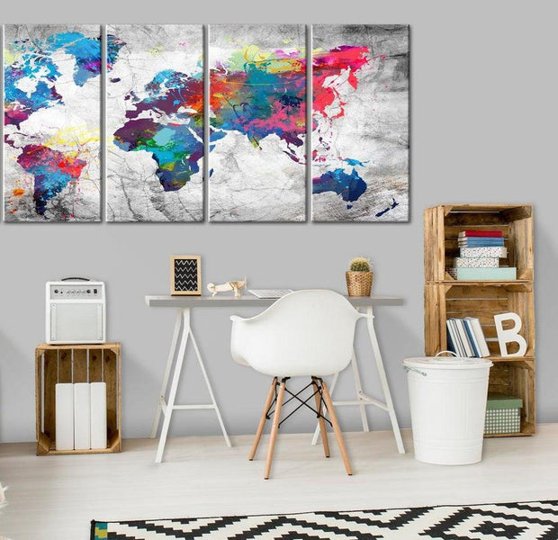Stretched Canvas World Map Art - World Map: Spilt Paint