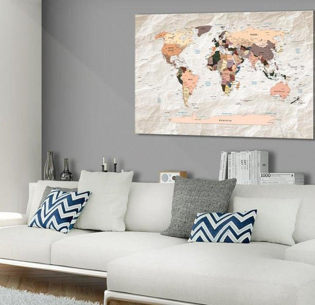 Stretched Canvas World Map Art - World Map: Stony Oceans