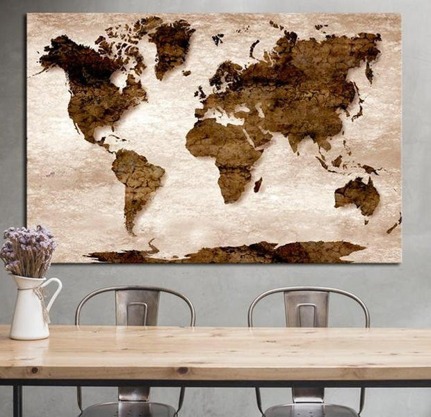Stretched Canvas World Map Art - World Map: The Brown Earth