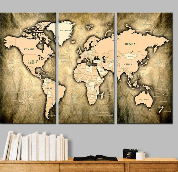 Stretched Canvas World Map Art - World Map: The Sands Of Time