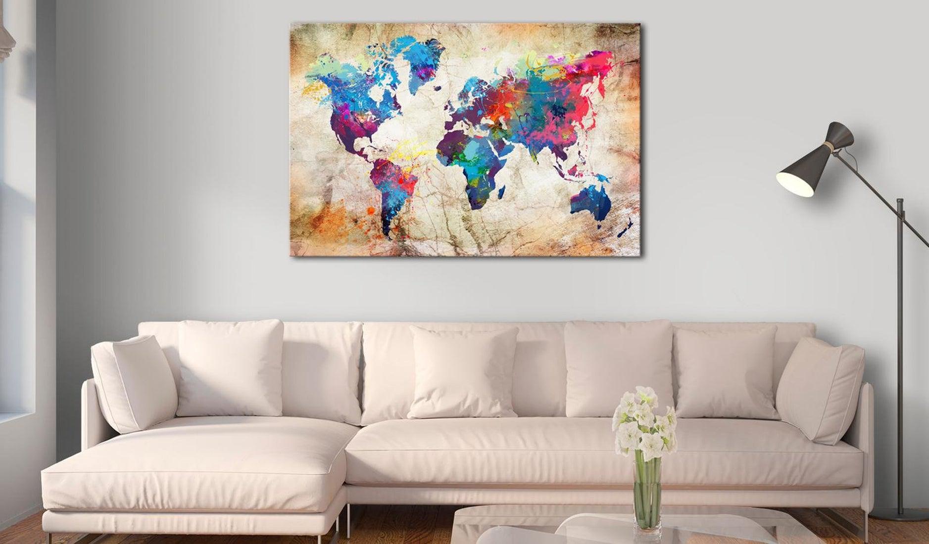 Stretched Canvas World Map Art - World Map: Urban Style