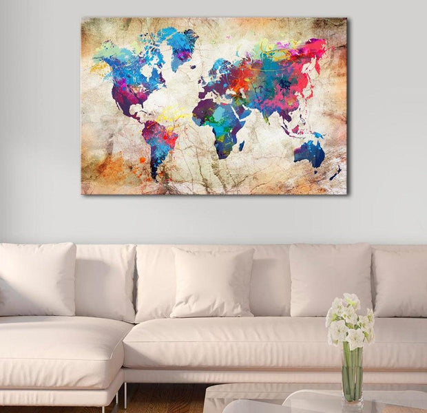 Stretched Canvas World Map Art - World Map: Urban Style