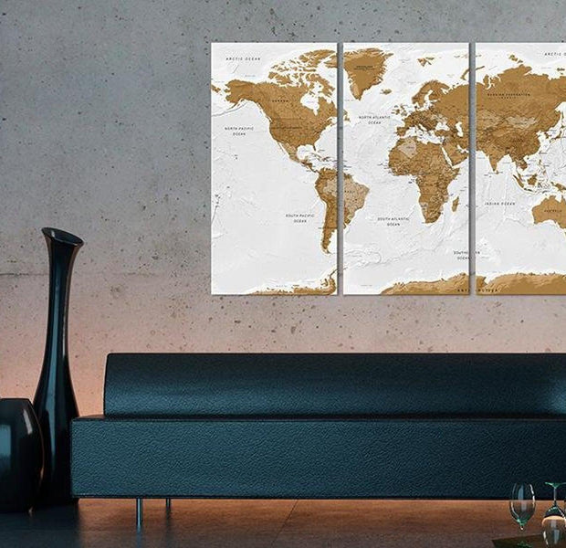 Stretched Canvas World Map Art - World Map: White Poetry