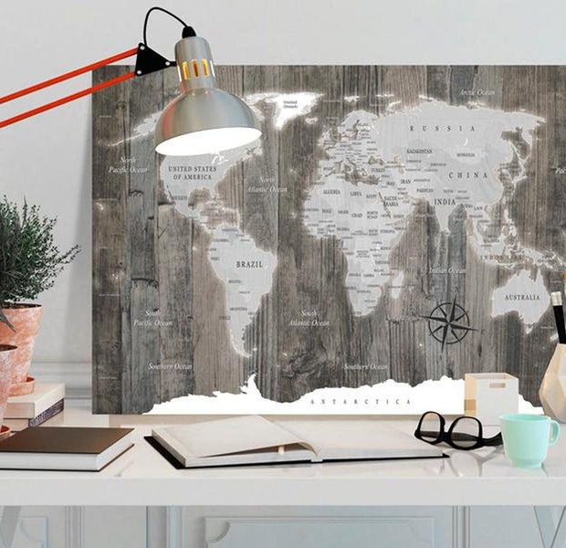 Stretched Canvas World Map Art - World Map: Wooden World