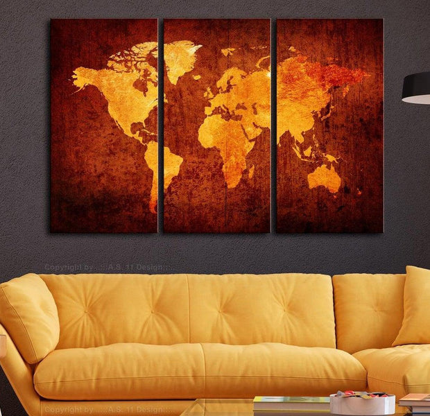 Stretched Canvas World Map Art - World Of Orange