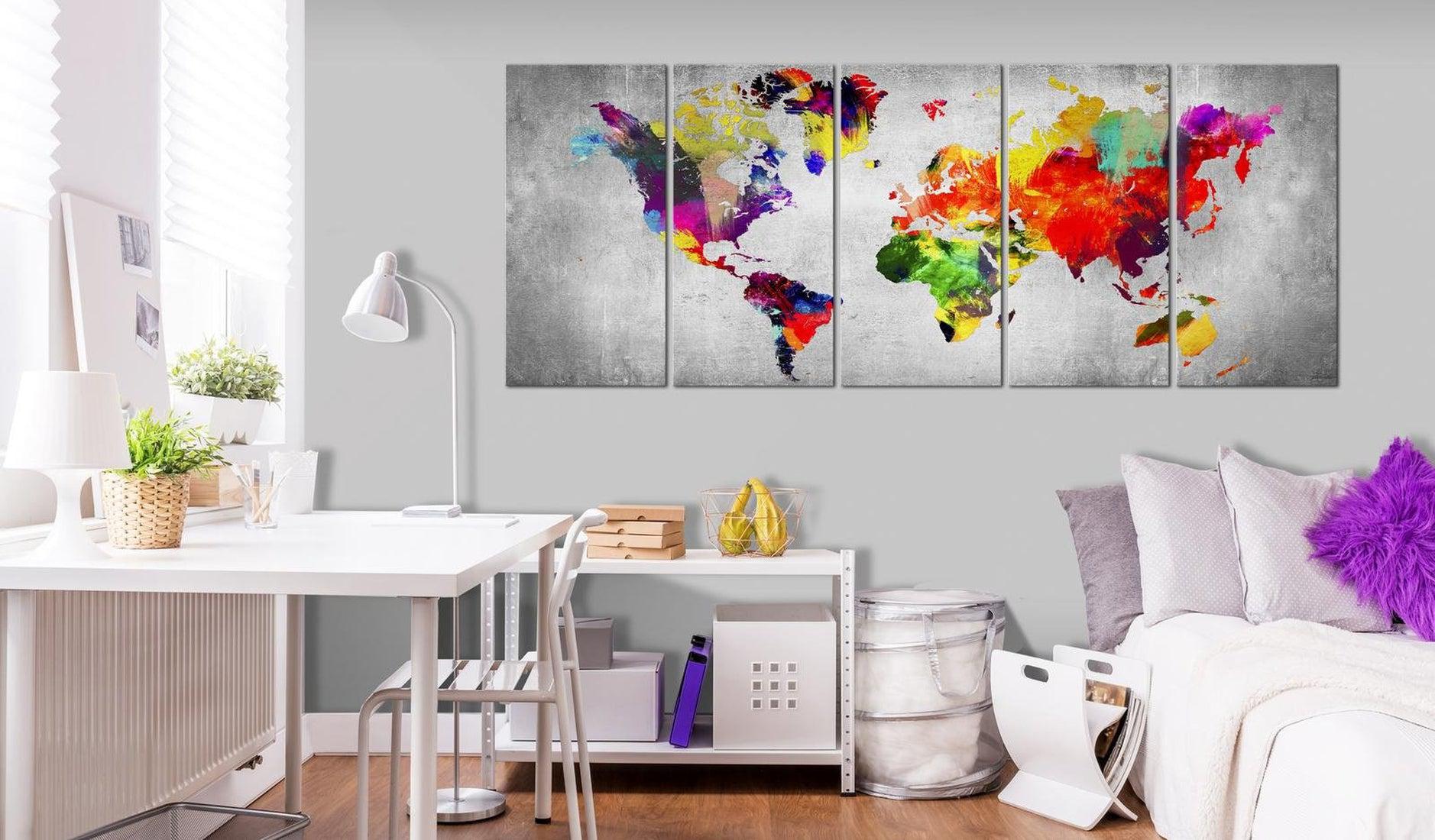 Stretched Canvas World Map Art - World On Concrete