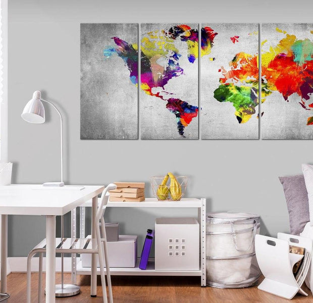 Stretched Canvas World Map Art - World On Concrete