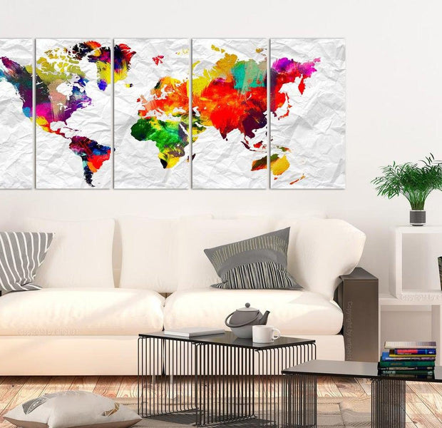 Stretched Canvas World Map Art - World On Paper