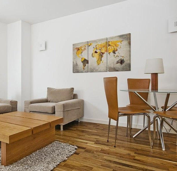 Stretched Canvas World Map Art - Yellow Continents