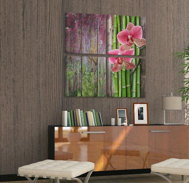 Stretched Canvas Zen Art - Bamboo And Orchid