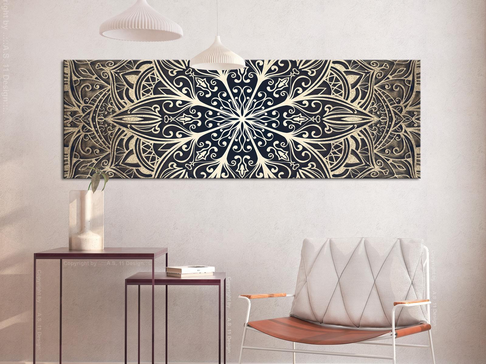 Stretched Canvas Zen Art - Feathers Brown Narrow