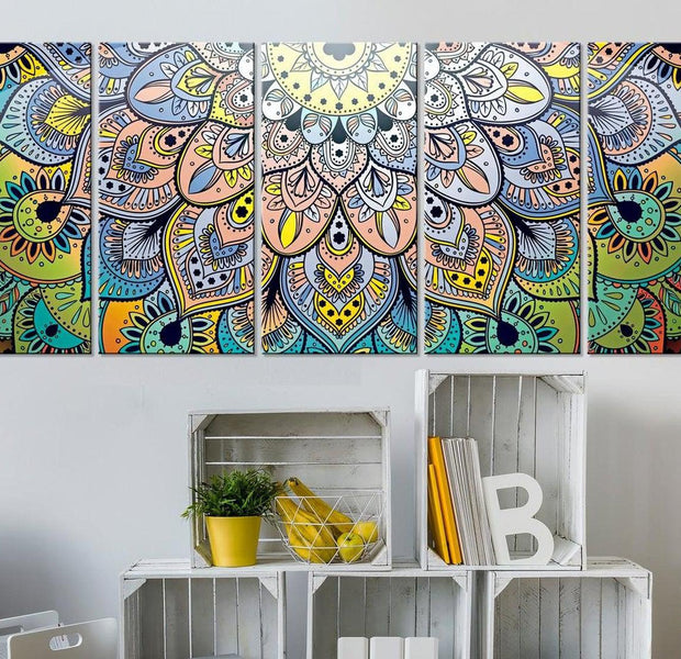 Stretched Canvas Zen Art - Mandala Peacock Tail