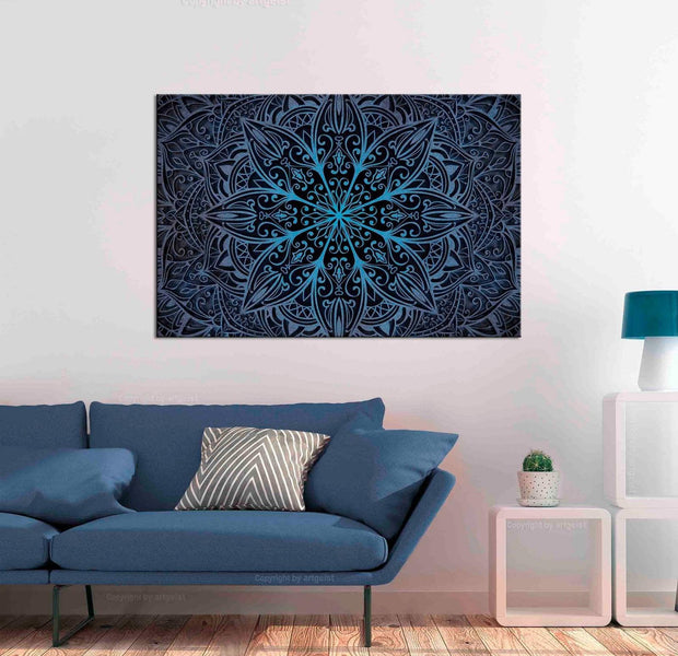 Stretched Canvas Zen Art - Oriental Flowers Narrow Blue
