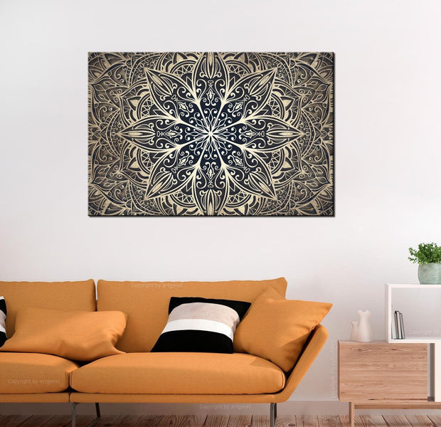 Stretched Canvas Zen Art - Oriental Flowers Narrow Brown
