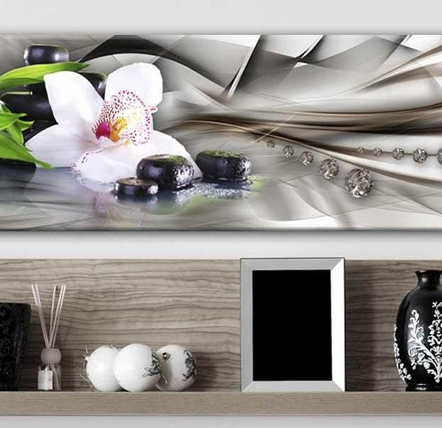 Stretched Canvas Zen Art - Bamboo, Orchid And Stones