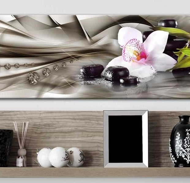 Stretched Canvas Zen Art - Orchid, Bamboo And Stones