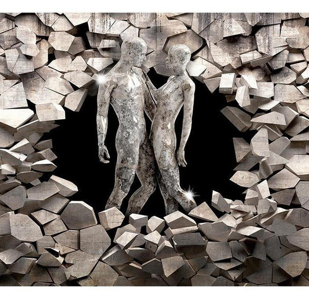 3D Illusion Peel & Stick Wall Mural - Love Made Of Stone - Removable Wall Decals
