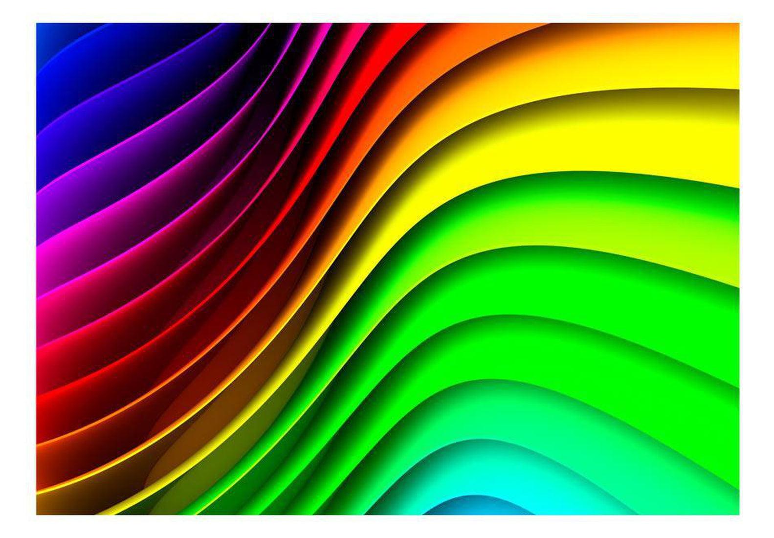 3D Illusion Peel & Stick Wall Mural - Rainbow Waves - Removable Wall Decals