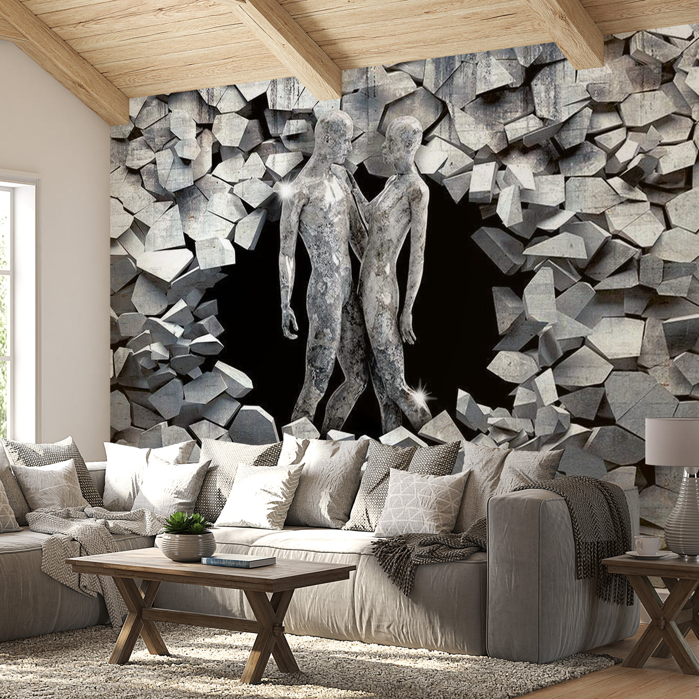 3D Illusion Peel & Stick Wall Mural - Stone People - Removable Wall Decals