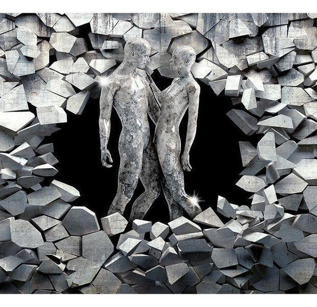 3D Illusion Peel & Stick Wall Mural - Stone People - Removable Wall Decals