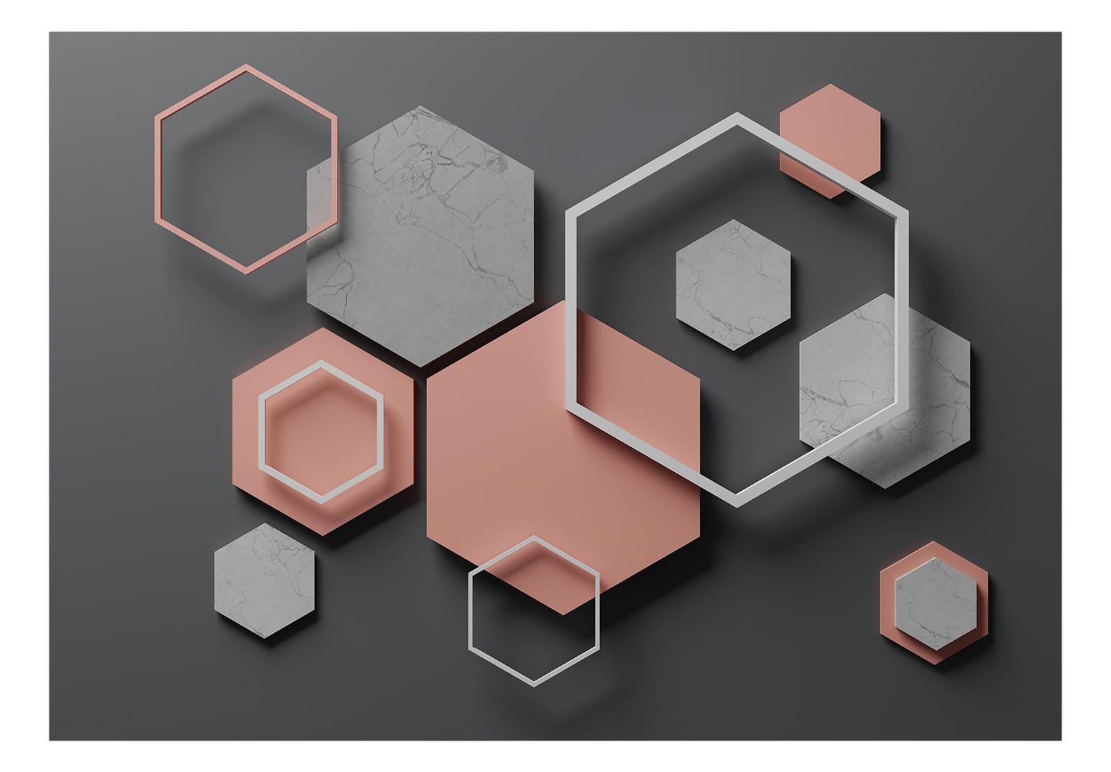 Peel & Stick 3D Illusion Wall Mural - Abstract Hexagon Plan - Removable Wall Decals