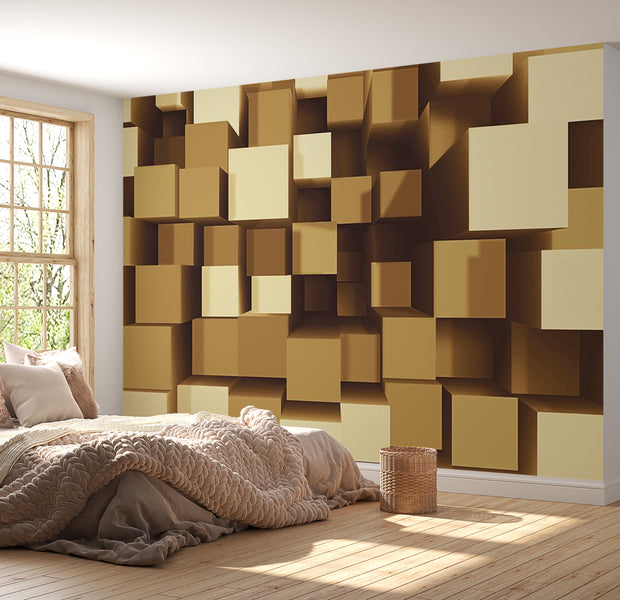 Peel & Stick 3D Illusion Wall Mural - Big Golden Blocks - Removable Wall Decals