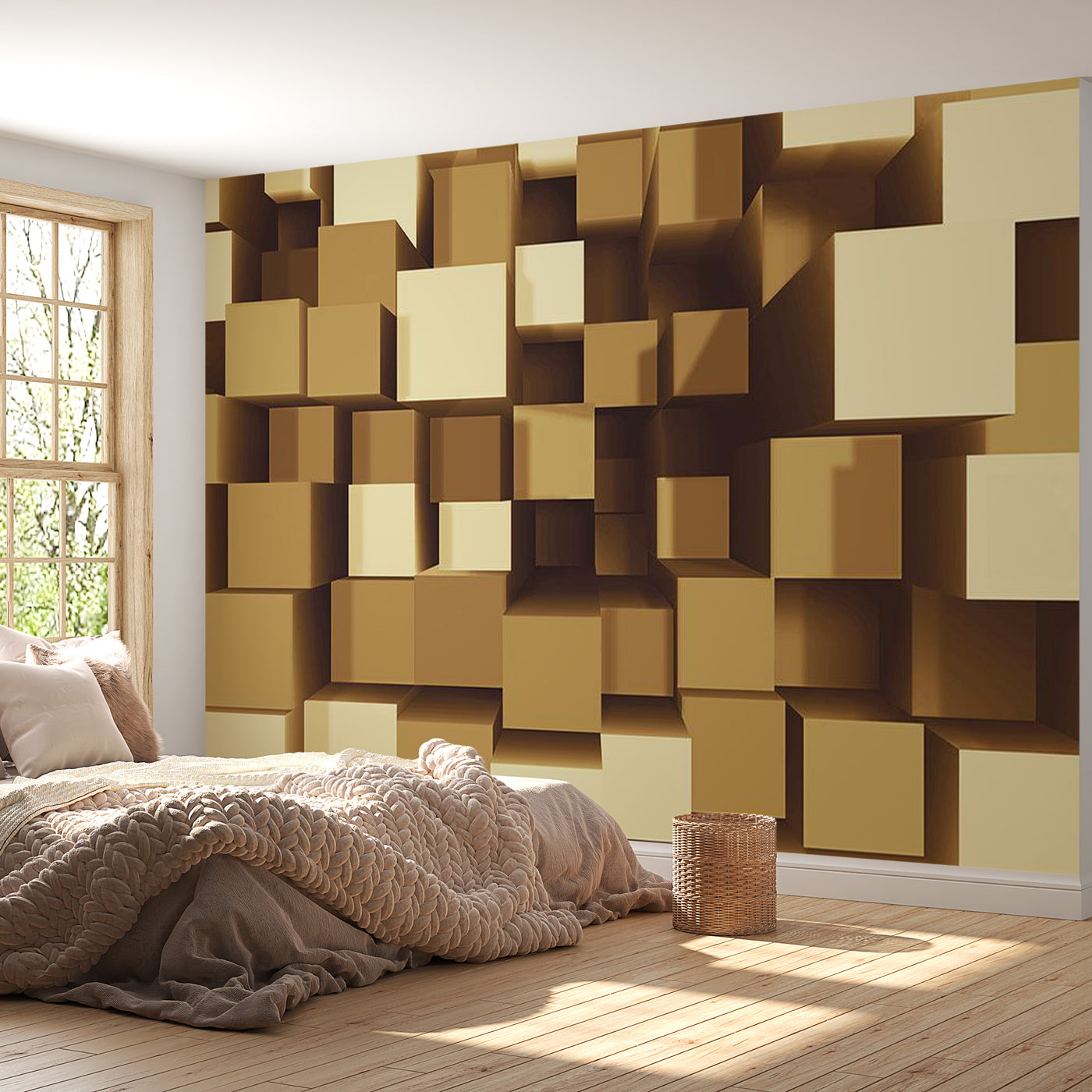 Peel & Stick 3D Illusion Wall Mural - Big Golden Blocks - Removable Wall Decals
