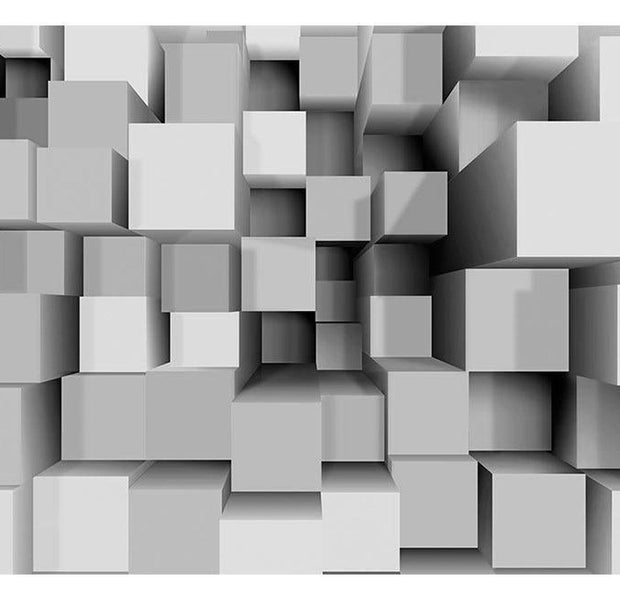 Peel & Stick 3D Illusion Wall Mural - Big Grey Blocks - Removable Wall Decals