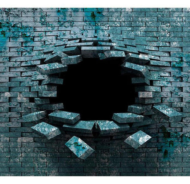 Peel & Stick 3D Illusion Wall Mural -Blue Bricks - Removable Wall Decals
