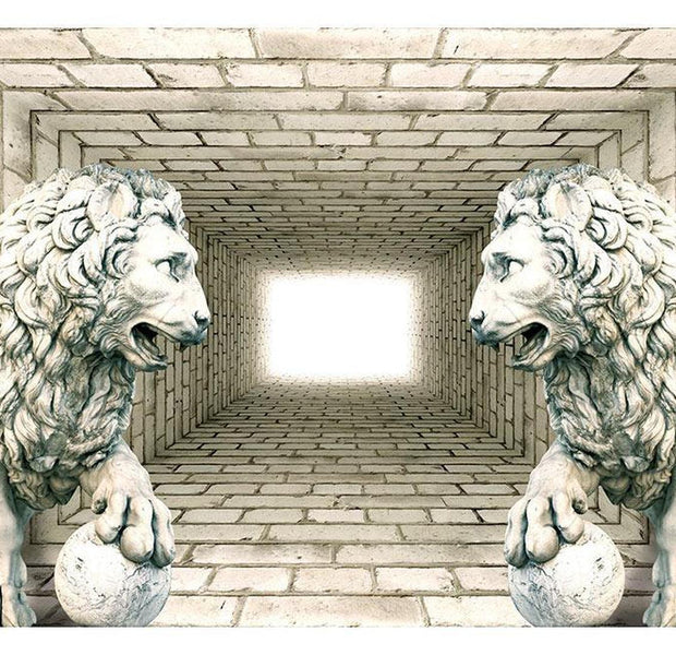 Peel & Stick 3D Illusion Wall Mural - Chamber Of Lions - Removable Wall Decals