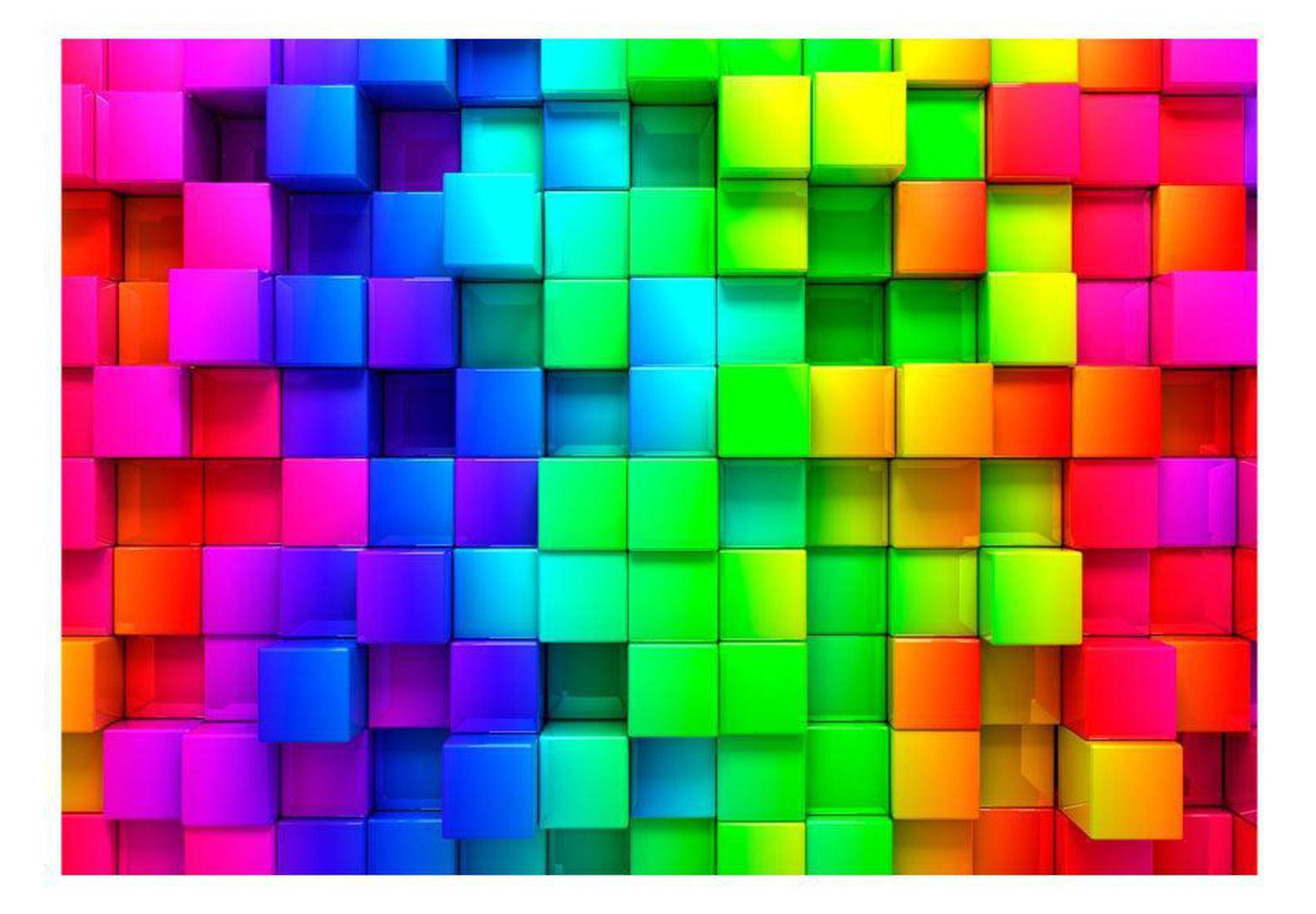 Peel & Stick 3D Illusion Wall Mural - Colourful Cubes - Removable Wall Decals